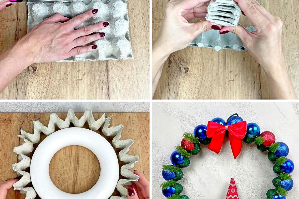 Ghirlanda natalizia fai da te con cartone delle uova: idee semplici e originali per decorare la porta